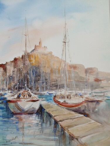 Pintura intitulada "Marseille la Bonne…" por Eve Elikoff, Obras de arte originais, Aquarela