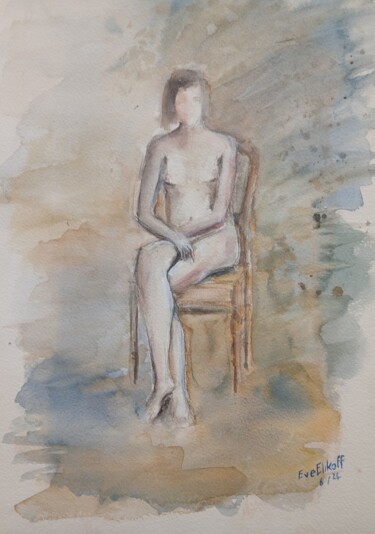 Painting titled "Jeune-Fille" by Eve Elikoff, Original Artwork, Watercolor