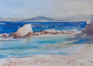 Painting titled "Plage des Grottes e…" by Eve Elikoff, Original Artwork, Watercolor