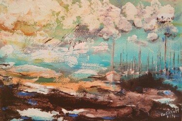 Painting titled "Imaginaire turquoise" by Eve Elikoff, Original Artwork, Watercolor