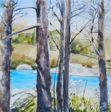 Malerei mit dem Titel "Mont Lozère le Tarn" von Eve Elikoff, Original-Kunstwerk, Aquarell