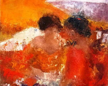 Pittura intitolato "sur la terrasse" da Eve Hernandez, Opera d'arte originale, Acrilico