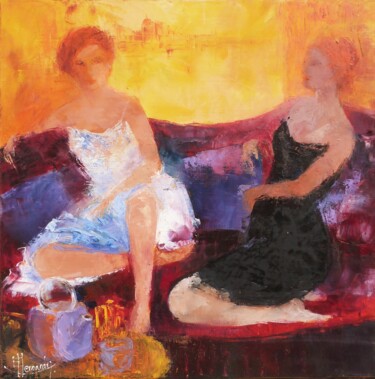 Painting titled "conversation sur ca…" by Eve Hernandez, Original Artwork, Oil