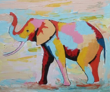 Картина под названием "Beautiful elephant" - Evelyn Babirye, Подлинное произведение искусства, Акрил