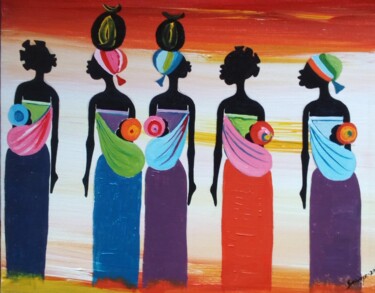 Painting titled "African women" by Evelyn Babirye, Original Artwork, Acrylic