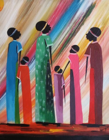 Картина под названием "Family" - Evelyn Babirye, Подлинное произведение искусства, Акрил