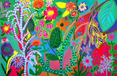 Malarstwo zatytułowany „Psychedelic Flora” autorstwa Evelyn La Starza, Oryginalna praca, Akryl