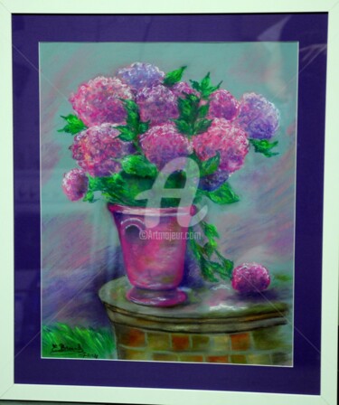 Peinture intitulée "Hortensias dans un…" par Evelyne Brouard, Œuvre d'art originale