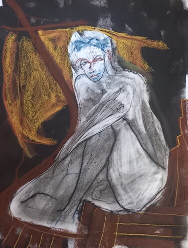 Dessin intitulée "le radeau de la med…" par Evelyne Cassan, Œuvre d'art originale, Pastel