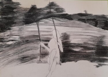 Dessin intitulée "Balançoire" par Evelyne Descamps, Œuvre d'art originale, Crayon