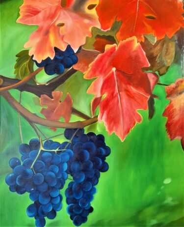 Peinture intitulée "raisins noirs" par Evelyne Deuil, Œuvre d'art originale, Huile Monté sur Châssis en bois