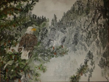 Peinture intitulée "Pygargue à tête bla…" par Evelyne Leroy (EML), Œuvre d'art originale, Huile Monté sur Châssis en bois
