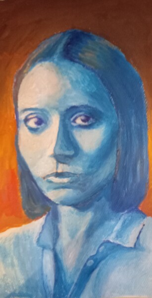 Painting titled "Jeune fille bleue s…" by Evelyne Muller, Original Artwork, Acrylic
