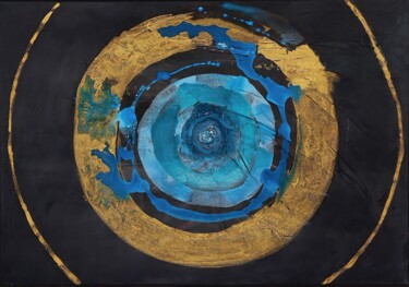 「Mandala bleu et or」というタイトルの絵画 Evelyne Nantermodによって, オリジナルのアートワーク, アクリル