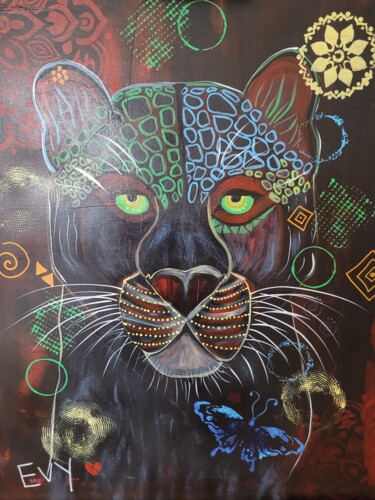 Painting titled "Bagheera" by Evelyne Papineau, Original Artwork, Acrylic Mounted on Wood Stretcher frame