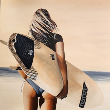 Painting titled "Le surf" by Evelyne Sie, Original Artwork, Acrylic Mounted on Wood Stretcher frame