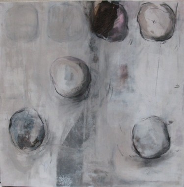 Картина под названием "5 boules deformees" - Evelyne Dominault, Подлинное произведение искусства, Масло