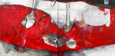 Pittura intitolato "masse rouge diptyque" da Evelyne Dominault, Opera d'arte originale, Olio