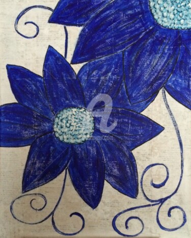 Schilderij getiteld "Blue Flowers" door Eve.J, Origineel Kunstwerk, Acryl