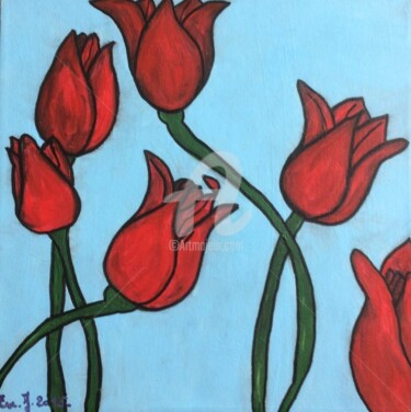 Pintura intitulada "Red tulip" por Eve.J, Obras de arte originais, Acrílico