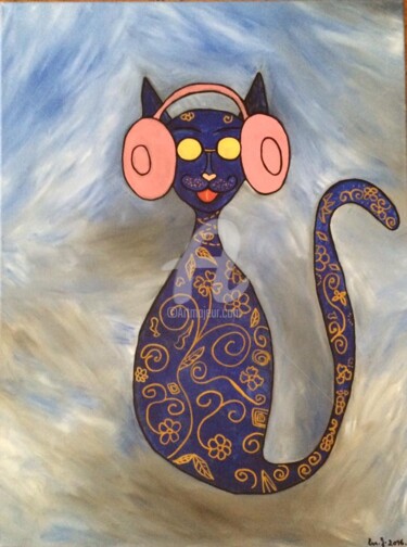 Pittura intitolato "Musical Cat" da Eve.J, Opera d'arte originale, Acrilico