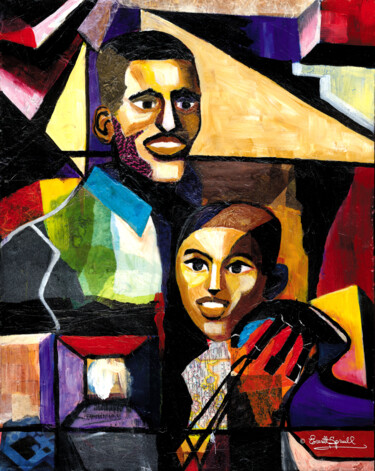 Peinture intitulée "Me and Dad" par Everett Spruill, Œuvre d'art originale, Collages