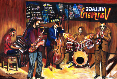 Schilderij getiteld "Village Vanguard" door Everett Spruill, Origineel Kunstwerk, Acryl