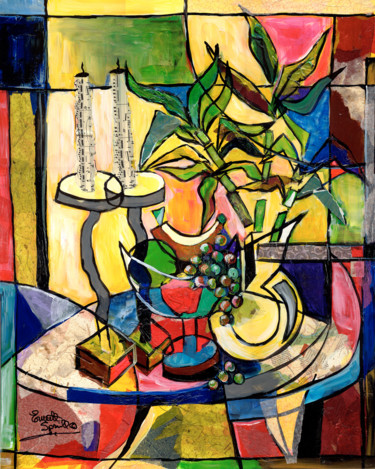 Collagen mit dem Titel "Still Life with Fru…" von Everett Spruill, Original-Kunstwerk