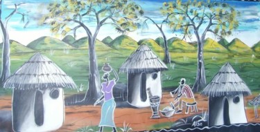 Painting titled "AFRICAN VILLAGE" by Mayor, Original Artwork