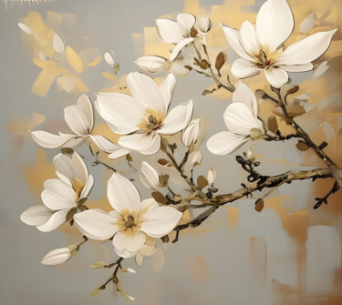 Ζωγραφική με τίτλο "Delicate magnolia b…" από Evgenia Dyvakina, Αυθεντικά έργα τέχνης, Λάδι