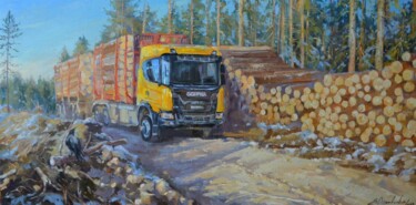 Картина под названием "Лесозаготовка" - Евгения Матвеева, Подлинное произведение искусства, Масло