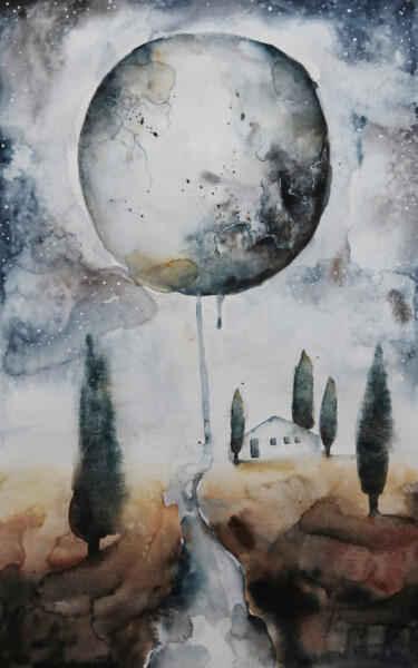 Peinture intitulée "Paesaggio Toscano" par Evgenia Smirnova, Œuvre d'art originale, Aquarelle