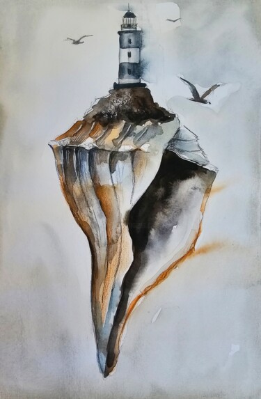 Pintura intitulada "Cuore Del Oceano (p…" por Evgenia Smirnova, Obras de arte originais, Aquarela