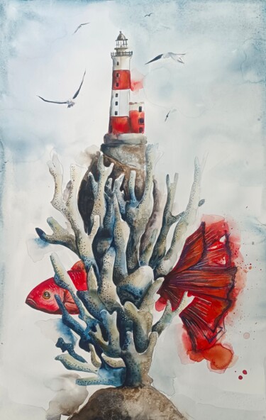 Pintura intitulada "Fra I Coralli 2" por Evgenia Smirnova, Obras de arte originais, Aquarela