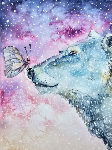 Peinture intitulée "L'orso polare e la…" par Evgenia Smirnova, Œuvre d'art originale, Aquarelle