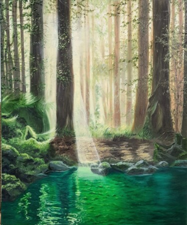 Peinture intitulée "Лесное озеро" par Evgeniia Spasskaia, Œuvre d'art originale, Huile