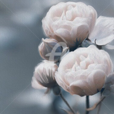 Digitale Kunst getiteld "White peony roses." door Ievgeniia Bidiuk, Origineel Kunstwerk, 3D-modellering