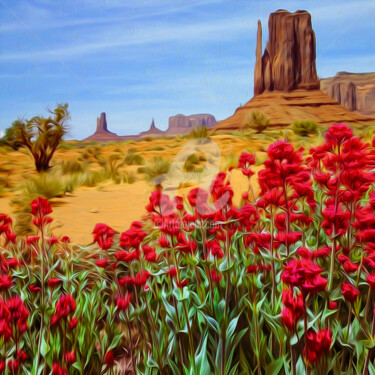 Digitale Kunst mit dem Titel "Blooming red flower…" von Ievgeniia Bidiuk, Original-Kunstwerk, Digitale Malerei