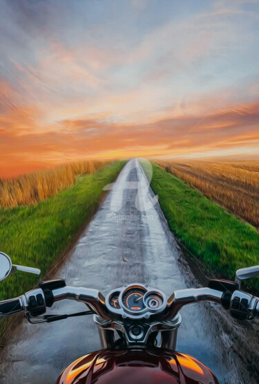 Digital Arts titled "View from motorcycl…" by Ievgeniia Bidiuk, Original Artwork, Digital Painting