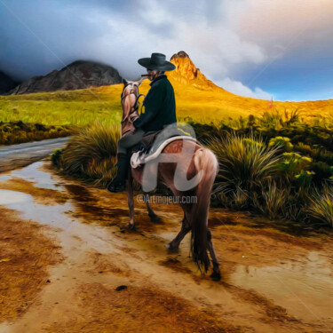 Digital Arts titled "A man on horseback…" by Ievgeniia Bidiuk, Original Artwork, Digital Painting