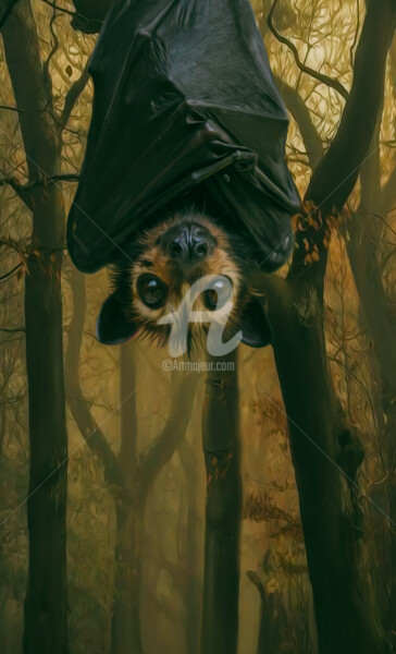 Цифровое искусство под названием "A bat in a dark for…" - Ievgeniia Bidiuk, Подлинное произведение искусства, Цифровая живоп…