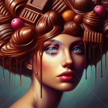 Digital Arts titled "Chocolate hairstyle." by Ievgeniia Bidiuk, Original Artwork, Digital Painting