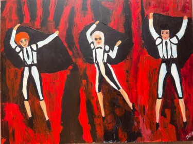 Painting titled "female bullfighters" by Evgeniya Dyrda, Original Artwork, Acrylic Mounted on Other rigid panel