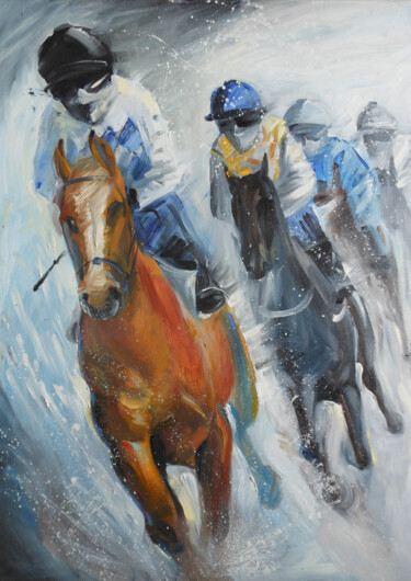 Peinture intitulée "course-de-chevaux.j…" par Evgeniya Ivanov, Œuvre d'art originale, Huile