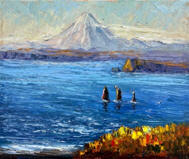Pittura intitolato "Avacha Bay in Octob…" da Evgeniya Polyudova, Opera d'arte originale, Olio Montato su Telaio per barella…