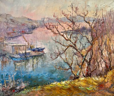 Painting titled "Spring on Nikolskay…" by Evgeniya Polyudova, Original Artwork, Oil Mounted on Wood Stretcher frame