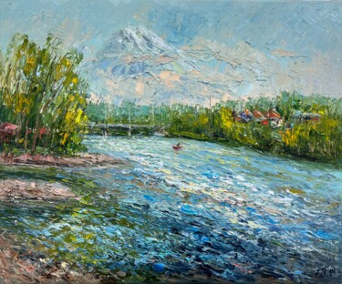 Painting titled "Avacha River" by Evgeniya Polyudova, Original Artwork, Oil Mounted on Wood Stretcher frame