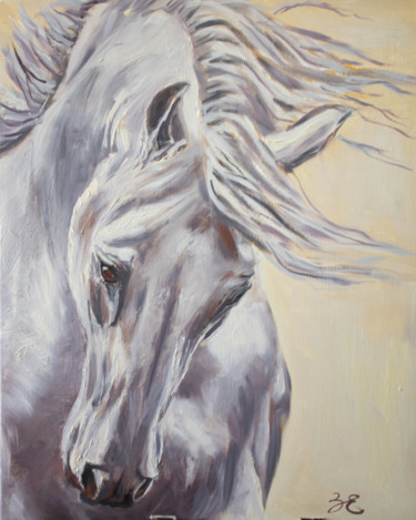 Schilderij getiteld "White horse" door Evgeniya Zragevskaya, Origineel Kunstwerk, Olie