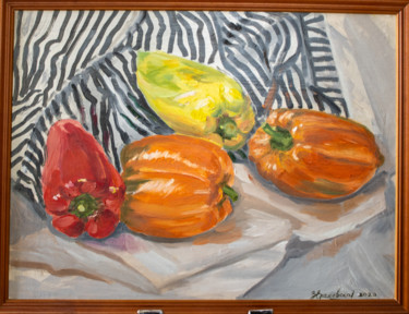 绘画 标题为“Peppers and stripes” 由Evgeniya Zragevskaya, 原创艺术品, 油 安装在木板上