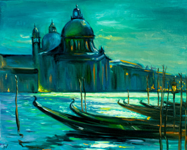 Pittura intitolato "Venice in the moonl…" da Evgeniya Zragevskaya, Opera d'arte originale, Olio